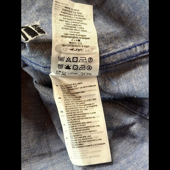 G Star Raw Western Shirt Large Mens Blue Long Sleeve Collared Button Snap Linen - Picture 6 of 7